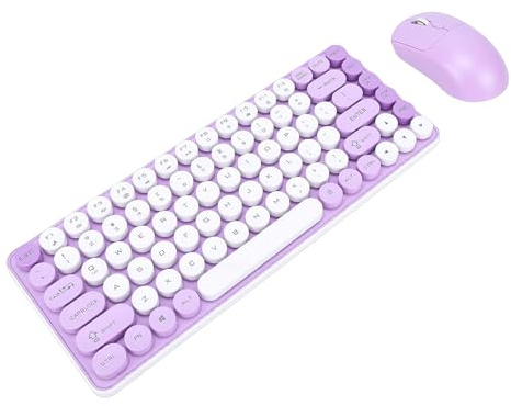 Garsent Clavier et Souris Bluetooth, Combo sans Fil Violet pour W Android, Clavier et Souris sans Fil 2,4 GHz avec 85 Touches, Design Rétro Rond