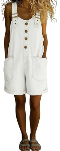 Denim Dungaree for Women Vintage Sleeveless Wide Leg Short Jumpsuits Buttons Adjustable Straps Baggy Shortalls Summer Gardening Work Overalls One Piece Holiday Playsuits