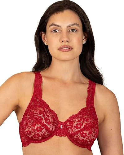 Smart & Sexy Women's Signature Lace Unlined Underwire Bra, No No Red, 42DD