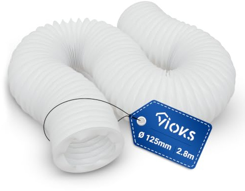 VIOKS Abluftschlauch Trockner Schlauch 2,8 m für 125mm Luftführungssysteme | Trockner Abluftschlauch 12,5 cm 2,8 Meter für Klimaanlage, Schlauch Trockner Abluft Klimagerät Schlauch Verlängerung
