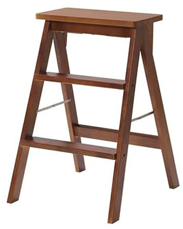 Échelle télescopique Escabeau en bois massif 3 marches, escabeau robuste avec plate-forme élargie, escabeau pliant polyvalent et antidérapant, for la maison, la cuisine, le bureau, le travail ménager