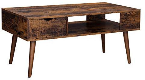 VASAGLE Couchtisch mit Stauraum, Schublade, offenes Fach, Lange Beine, für Wohnzimmer, Esszimmer, 100 x 50 x 45 cm, rustikales Braun LCT028X01