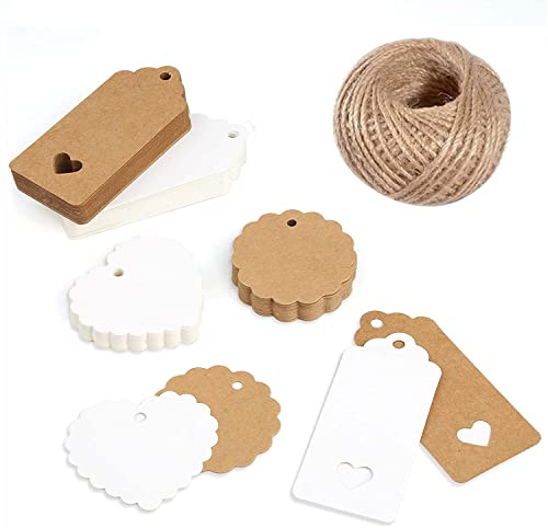 (200 st) kraftpapper presentetiketter, dekoration för hantverk och jul, bröllop favörskort, presentetikett, DIY-etikett, bagageetiketter, prislapp