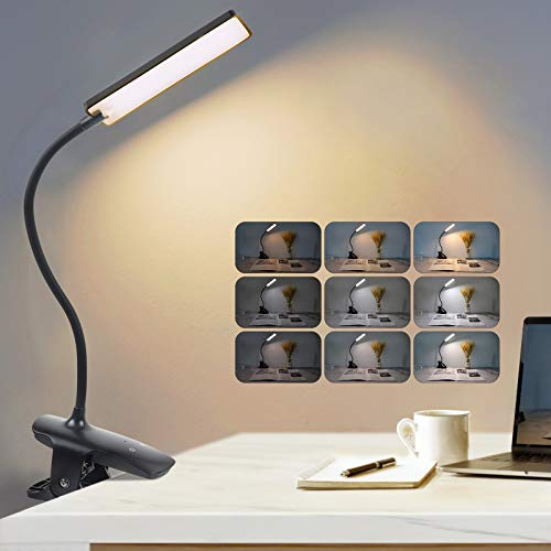 Lampe de Lecture, 24 LED Liseuse Lampe, Rechargeable Lampe LED de Bureau, 3 Modes de Température de Couleur et 3 Niveaux de Luminosité Réglables Flexible Lampe Clip pour Livre au Lit (noir)