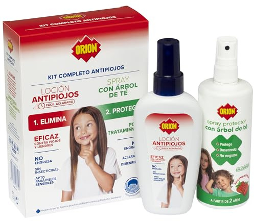 Orion - Kit Antipiojos Completo: Loción 100ml + Spray Protector 200ml, Elimina Piojos y Liendres en 10 Minutos, con Dimeticona y Árbol de Té, Sin Insecticidas, Apto para Pieles Sensibles