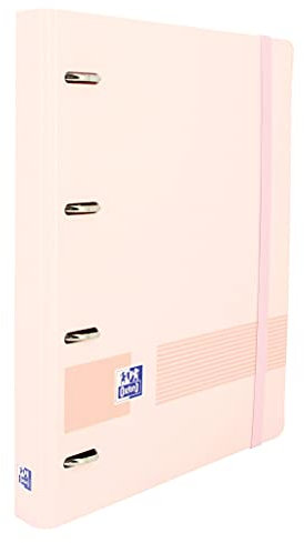 Oxford Live & Go, Archivador 4 Anillas Plástico Polyfoam con Recambio y Goma. Tamaño A4+, Pizarra Extraíble, Hoja de Pegatinas, Recambio con 5 Bandas Color y Cuadrícula 5x5, Color Rosa Pastel