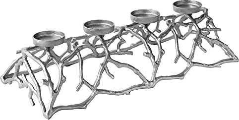 Kerzenhalter Abstract 60cm - Silber - Metall Aluminium AST-Design | Montiert geliefert, Platz für 4 Stumpenkerzen, filigranes Geäst, pflegeleichte Oberfläche, gemütliches Kerzenlicht