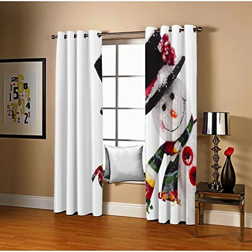AMDXD Tende Oscuranti Ufficio, Tende Per Bambini Poliestere Bianco Nero Pupazzo di Neve Con Cappello Tende Oscuranti 214x274CM