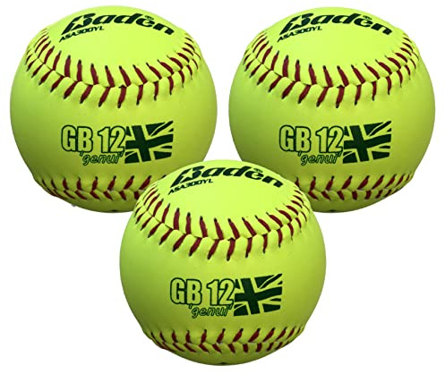 Baden GB12L 'Genui' Softball - ASA Approved - Pack of 3, High-Vis Yellow