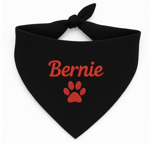 Personalisiert Hunde Bandana, Verstellbare Hunde Dreiecks Halstuch, Wunschname, Gestickt Name des Hundes, Baumwolle Kopftücher Hundehalstuch Dreieckstuch (S, Schwarz)