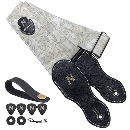 Nefelibata Gitarrengurt mit Plektrumtasche, 2,3-Zoll-Veganes Leder-Gitarrengurte im Porter-Stil, 60er-Jahre-Western-Vintage-Stil mit Plektren, Gurtknopf und Gurtschlössern