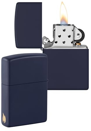 Zippo Encendedor a Prueba de Viento - Diseño de Llama - Azul Marino Mate - Recargable - Reutilizable - Diseño a Prueba de Viento - Caja de Regalo Hecho en EEUU - Exclusivo en Amazon