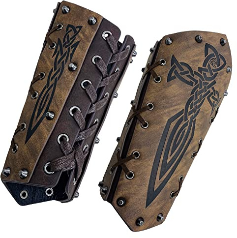 HiiFeuer Mittelalterliche Geprägte Armschienen, Retro Armschützer Aus Kunstleder, Vintage Armschützer Für LARP, Ren Faire