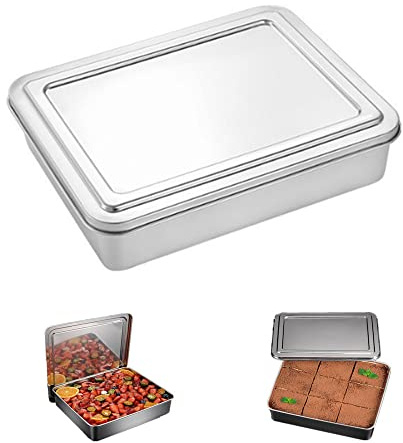 YGMXZL Edelstahl Backformen,Quadratische Kuchenform mit Deckel,Backblech Aufbewahrungstablett Tiefe Backbleche für Platzieren von Gebäck, Kuchenformen (C)