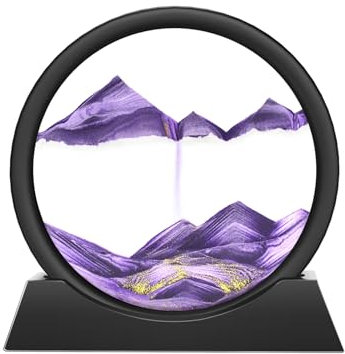 Wai Danie Image 3D en forme de sablier en mouvement liquide - Cadre de sable coulant - Décoration relaxante pour bureau, maison, bureau - Violet - 17,8 cm