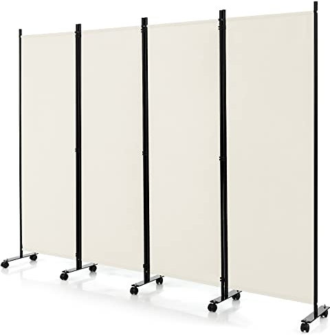 GIANTEX Paravent Raumteiler innen auf Rollen Trennwand Sichtschutz 4 teilig 225x173 cm Raumtrenner klappbar Spanische Wand freistehend mit Breiten Füßen Stellwand aus Stoff Privatschutz