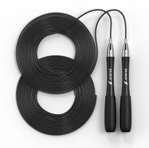 STRYVE Springseil Erwachsene Fitness - 2x3 Meter Jump Rope verstellbar (Schwer/Leicht) - 360° Kugellager Speed Rope + Anti-Rutsch-Griff - Sprungseil Erwachsener für Speed Skipping, Boxen, Seilspringen