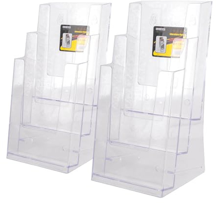 Niciksty Porta Folletos de Acrílico Transparente A6, 2 Niveles para Pared o Mesa – Soporte para Folletos, Menú, Revistas, Panfletos y Volantes