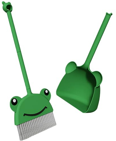 Wedhapy Mini Dustpan And Brush Kids Broom And Dustpan Set 2pcs/Set Pp Cute Cartoon Frog Pattern Toddler Broom Odor- Hanging Smooth Handle Washable Pet Brush Kids Broom For Home Kindergarten