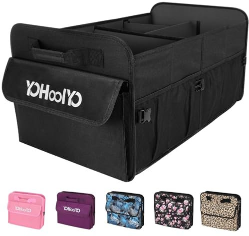 YOHOOLYO Car Boot Organiser 72L Large Capacity Car Organiser Collapsible 4 Compartments Storage, Multicolor Car Accessories for Women/Men, Black