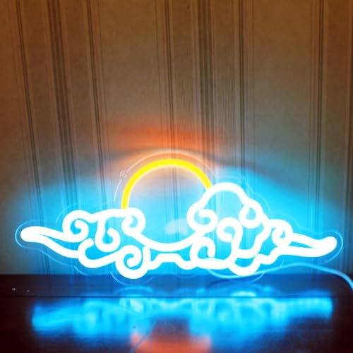 Sonnenuntergang-Sonnenaufgang-Leuchtreklame, dimmbar, Anime-Wolke, LED-Schilder für Wanddekoration, Raumdekoration, Schlafzimmer, Anime-Thema, für Männer, Höhle, Büro, (Eisblau-Orange)