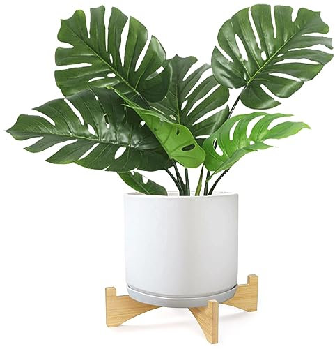 Soporte de madera para plantas de interior y exterior, soporte de madera para macetas de 8 pulgadas, soporte moderno para macetas, estante elevador individual para patio y hogar (9.8 x 2.3 pulgadas)