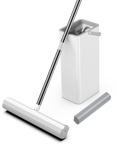 Secchielli per frange domestiche, testa rotante a 360°, manici portatili per scopa in acciaio inox con secchio, scopa in microfibra, scopa a pressione per pulire piastrelle, marmo,