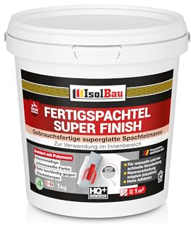 Isolbau Super Finish Spachtel 1 kg, Glättspachtel Fugenspachtel, Gebrauchsfertige Polymer-Gips Fertigspachtel Spachtelmasse für innen, Weiß Q1-Q4