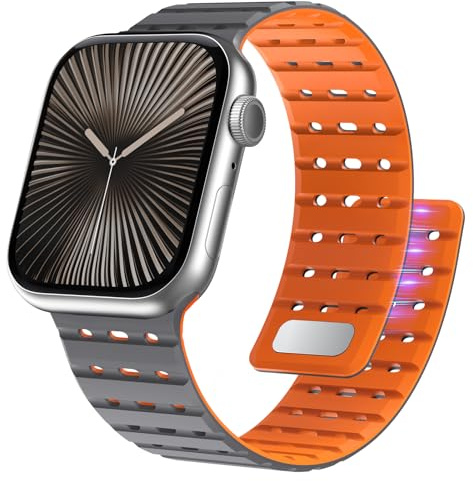 Bouixel Magnetic Strap Compatible with Apple Watch Straps 49mm 46mm 45mm 44mm 42mm for Men Women, Sport Anti Sweat Breathable Wide Soft Silicone Band for iWatch Ultra 3/2/1 Series 11 10 9 8 7 6 5 SE