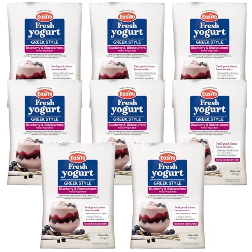 EasiYo Joghurt nach griechischer Art Blaubeere und schwarze Johannisbeere, 8 Beutel | Jeder Beutel ergibt 1 kg Joghurt