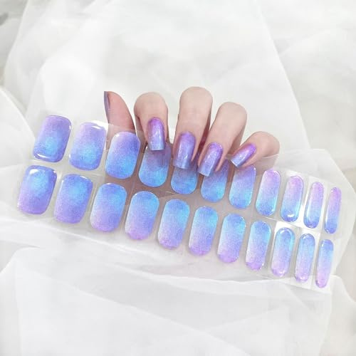 22pcs UV Gel Nagelfolien - Halb ausgehärtete Gel Nagelfolien für Full Wraps Nagelaufkleber UV/LED-Lampe Gel Nail Strips für Frauen Mädchen (Violett Blau Aurora)