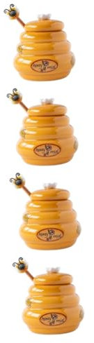 PRETYZOOM 4sets Ceramic Honey Container Honey Pot Dispenser Dippers Adorable Jar