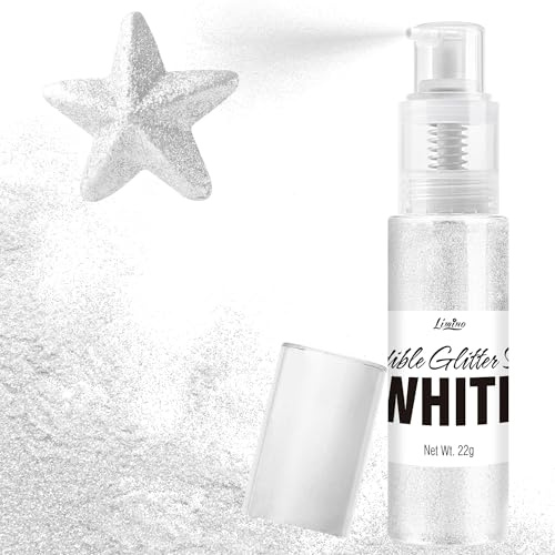 Essbarer Glitzer Spray - 22g Lebensmittel Glitzer Essbares Glitzerpulver für Getränke, Kuchen Dekoration, Macarons - Lebensmittelfarbe Pulver Edible Glitter für Cocktail, Cupcakes (Weiß)