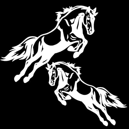 2 Stück,Pferd Aufkleber,Auto Aufkleber, Wasserdicht, UV-beständig,Motorrad, Laptop,Wetterfest Pony Racehorse Dekor Sticker für Auto(19cm x 15cm) (Weiß)