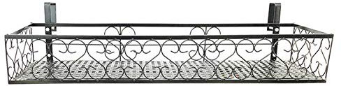 Hanzete Iron Hang-ing Flower Railing Shelf Basket with Hooks Balcony Planter Pots Stand Holder for Outside 1-Tier