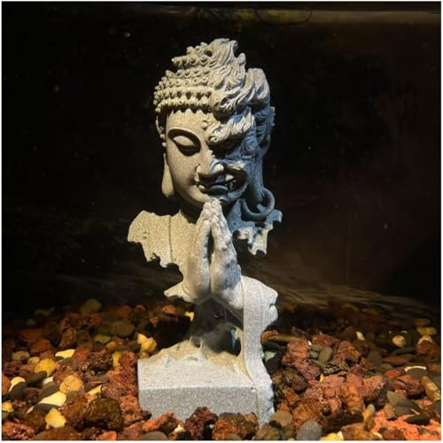 livelyfish Estatua de Buda meditador, estatuas de jardín zen, piedra arenisca, escultura de Buda para pecera, acuario, decoración del hogar, regalo (C-grande)