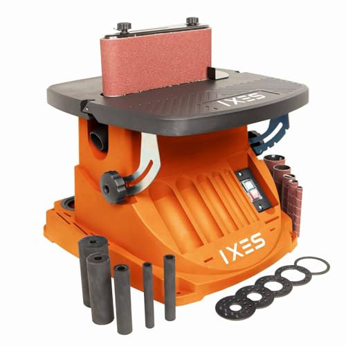 IXES IX-BSO600 Oszillierender Bandschleifer Kantenschleifer Spindelschleifer | 450W | inkl. Zubehörset | Alu-Arbeitstisch 45° neigbar | 16mm Hub