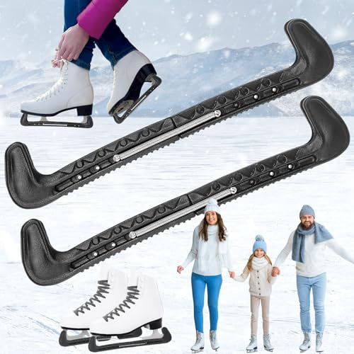 dcas 1 Paire De Protège-Lames De Hockey De Sport, Protections De Patins à Glace, Ressort Réglable Protege Lame Patin a Glace, Housses De Patins à Glace Antidérapantes, Unisexe (Noir)