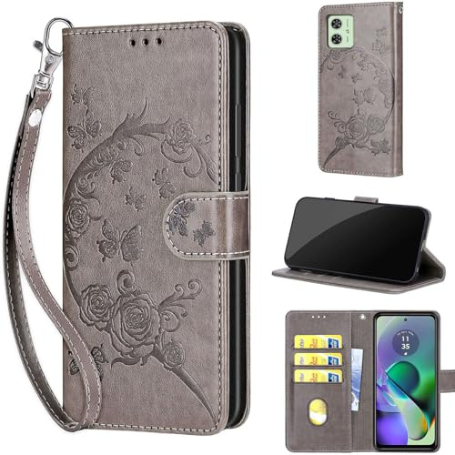 SIENIANLINE Funda para Motorola Moto G54 5G PU Cartera Flip Gris | Funda flip de piel PU, Ranuras con Tarjetas, Cierre Magnético, Función Atril，Estuche Flip para Moto G54