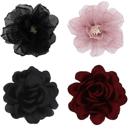 MIRKUZI Blume Haarklammer Brosche übergroße Blumenbrosche Damenbrosche für Hochzeit Party Tanz Bankett Kleid Geschenk für sie (Schwarz, Weinrot)