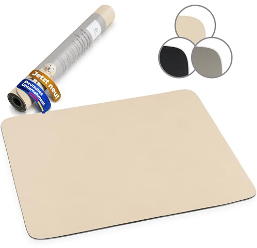 Miggo® Napfunterlage 50x80 cm Grau XL – saugfähig, rutschfest, Kunstleder | Für Hund & Katze | Kunstleder-Optik | Bodenschutz für Parkett, Laminat, Fliesen | Futtermatte für Näpfe & Trinkbrunnen