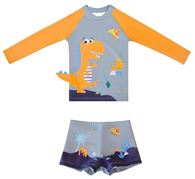 Långärmad Baddräkt Set Rashguard Baddräkt Solskydd Badkläder för Barn 2-12 år, grå, 8-10 år