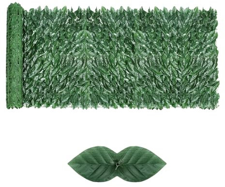 Artificial Ivy Privacy Fence Screen,39.4 X 118 UV-Anti Fake Leaves Plant Vine,Privacy Hedges Wall for Indoor Outdoor Garden Backyard Decor,Color Green Pineapple Leaves
