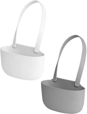 FIBOUND 2-Piece Sink Organizer Set - Drain Basket & Sponge Caddy for Kitchen, White/Grey Storage Solution for Dishcloths, Soap & Cleaning Tools