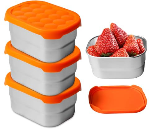 PORFOYO Fiambrera Acero Inoxidable,3 Piezas 230 ml Acero Inoxidable Snack Box,Pequeño Recipiente De Aperitivos Para Snacks,Frutas,Especias,Snacks,Ensaladas