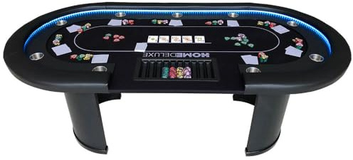 Home Deluxe - Pokertisch inkl. Pokerkoffer Casino - mit LED Beleuchtung und Getränkehalter, für bis zu 9 Personen I Spieltisch Poker Tisch