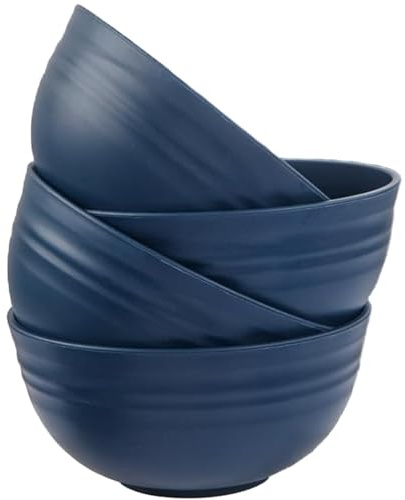 Unbreakable Cereal Bowls Set of 4, 24 oz Lightweight Plastic Salad Bowls | Dishwasher & Microwave Safe, Reusable Serving Bowl for Rice Noodle Soup Snack Salad Fruit, BPA Free (Dark Blue)