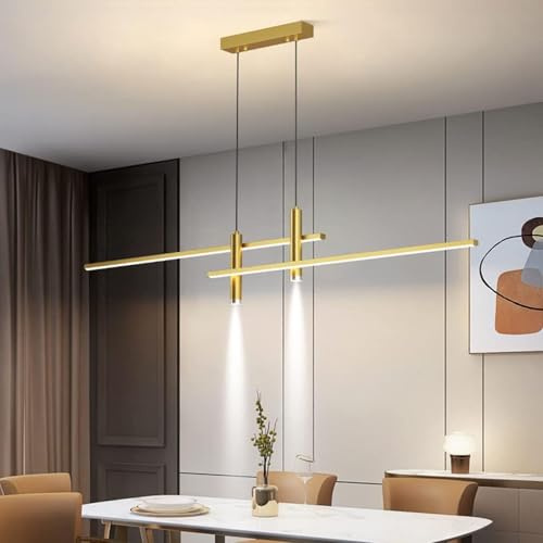 Moilsren Moderne Esstisch Pendelleuchte Schwarz, Esstischlampe Modern, LED Hängelampe Dimmbar, Esszimmerlampe Hängend Höhenverstellbar Pendellampe Esstisch Esszimmer Büro Deckenleuchte (Gold, 150cm)