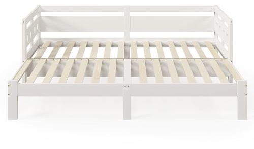 WEALTHKING Ausziehbares Tagesbett mit Herzform Rückenlehne aus massivem Kiefernholz, Multifunktionales Schlafsofa mit zweiter Liegefläche, integrierter Rollrost, solide Konstruktion (Weiß,90x200cm)