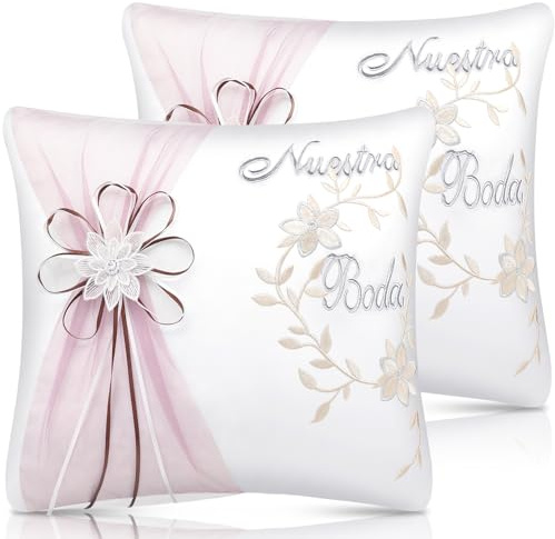 SmoothNovelty Set of 2 Wedding Kneeling Pillows Cover, 17 x 15 Inch Embroidered Nuestra Boda Prayer Kneeling Pillows, Cushion Covers Crystal Flower Satin Lace, Decoration for Bodas (Vintage)